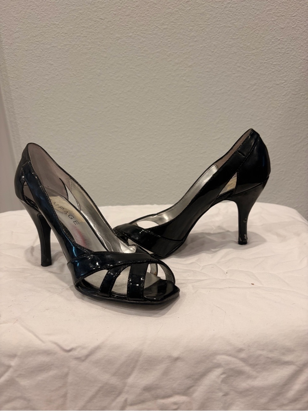 Rampage Black Patent Peep-Toe Heels